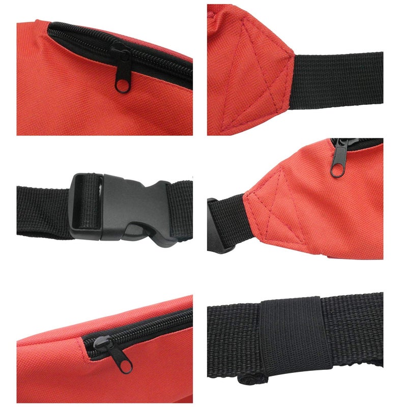 INNOLIFE Unisex Fanny Pack for Women Men, Fashion Sporty Multi-purpose 2-Zipper Waist Belt Bag Fanny Pack Waist Bag Adjustable Strap for Sport Hiking Traveling Passport Wallet (3Pcs Red) - Image 2